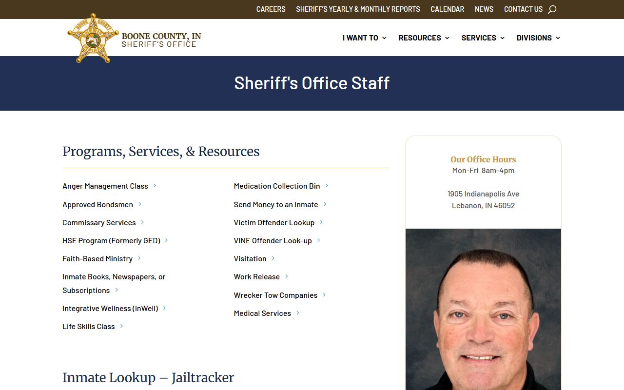 Boone County inmate lookup page linking to JailTracker