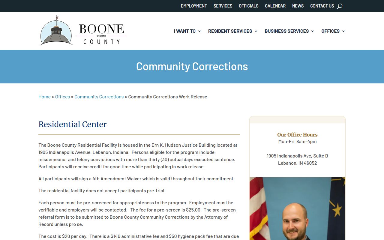 Boone County Residential Facility work release and Community Corrections information